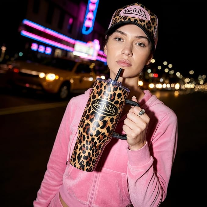 Von Dutch Leopard 40oz Double Walled Insulated Food Grade Stainless Steel Tumbler, BPA Free - 24 Hours Cold / 10 Hours Hot