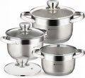 Daniks Standard 6-Piece Stainless Steel Cookware set with Glass Lid, Tri-Ply Bases for Even Heating, Induction Compatible, Dishwasher Safe, Built-In Measuring Scale, Silver