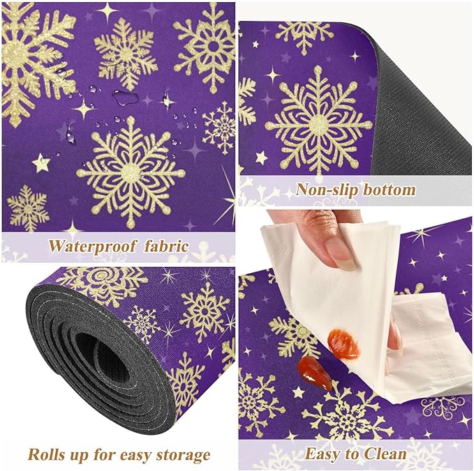 Winter Violet Purple with Gold Snowflakes Christmas Trivet Table Runner 40 Inches Long Trivet for Hot Pots and Pans/Hot Dishes,Table Protector Heat Up to 230F, Decorative Hot Plates Mat for Kitchen Co