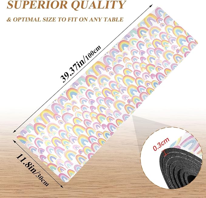 2 in 1 Table Runner Trivet for Hot Pots and Pans Heat Resistant Non Slip Waterproof 39 x 12 Inch Decorative Table Protector for Kitchen Countertop Gradient Cute Rainbows