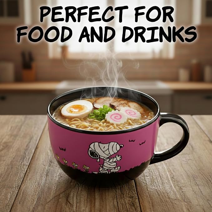 Silver Buffalo Peanuts Halloween Featuring Snoopy and Woodstock as Mummies Ceramic Soup Mug, 24 Ounces