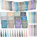 Skylety 12 Sets/48 Pcs Employee Appreciation Gifts 16oz Inspirational Plastic Cups Spiral Notebooks Ballpoint Pens Keychains Bulk Thank You Cup for Employee Coworker (Light Morandi)