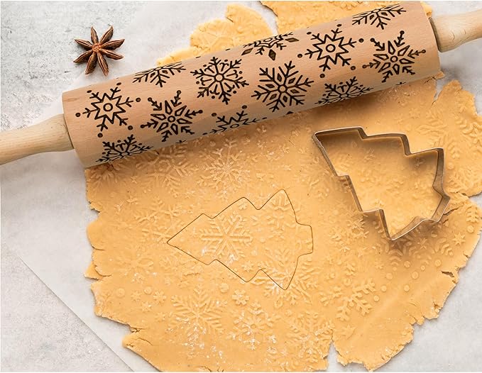 Mrs. Anderson’s Baking Embossing Rolling Pin, Snowflake Design, European Beechwood