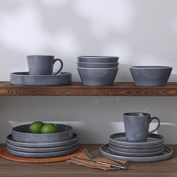 Famiware Annecy Dinner Plates and Bowls Sets, Stoneware Dinnerware Sets, Dishes Set for 6, 18 Pieces Handmade Dishware Set - Microwave & Dishwasher Safe, Double Reactive Glaze Tableware, Misty-Blue