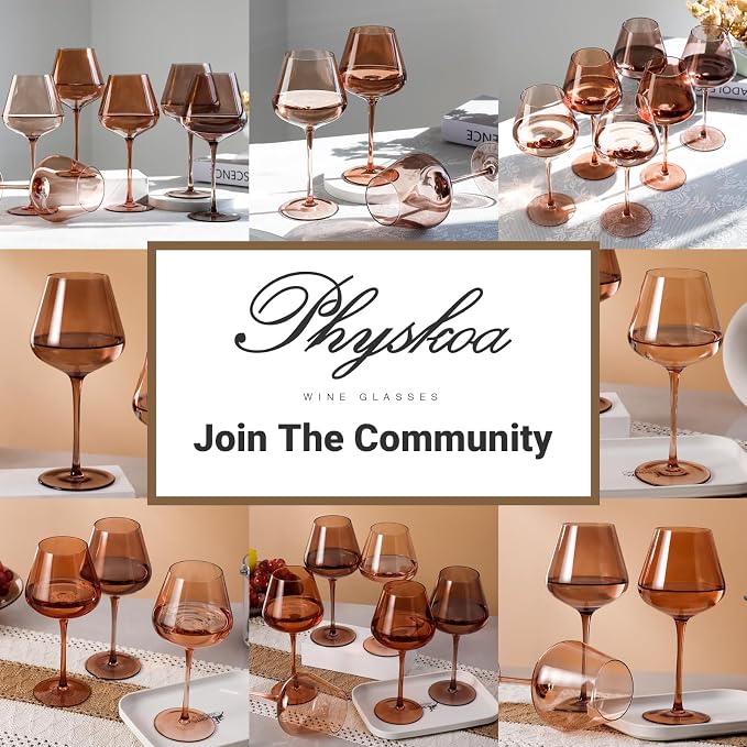 Physkoa Venus Wine Glasses Set of 6-18oz Hand Blown Amber Wine Glass with Stem, Unique Melanin Colored Wine Glasses, Mocha Mousse-Inspired Colors Glassware for Home Decor & Gifts