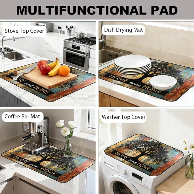 Stove Top Cover for Electric Stove, Vintage Farmhouse Style Glass Cooktop Protector, Multi-functional Kitchen Counter & Washer Top Cover
