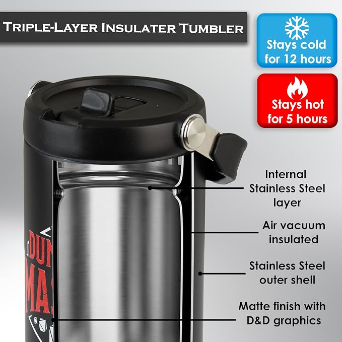 Get Trend Dungeons & Dragons 30oz Tumbler with Handle and Straw, Stainless Steel Insulated Water Bottle,BPA-Free,Leak-Proof, Cold for 12h, Hot 5h, Gifts for Men, Teens(Black/Red D&D)