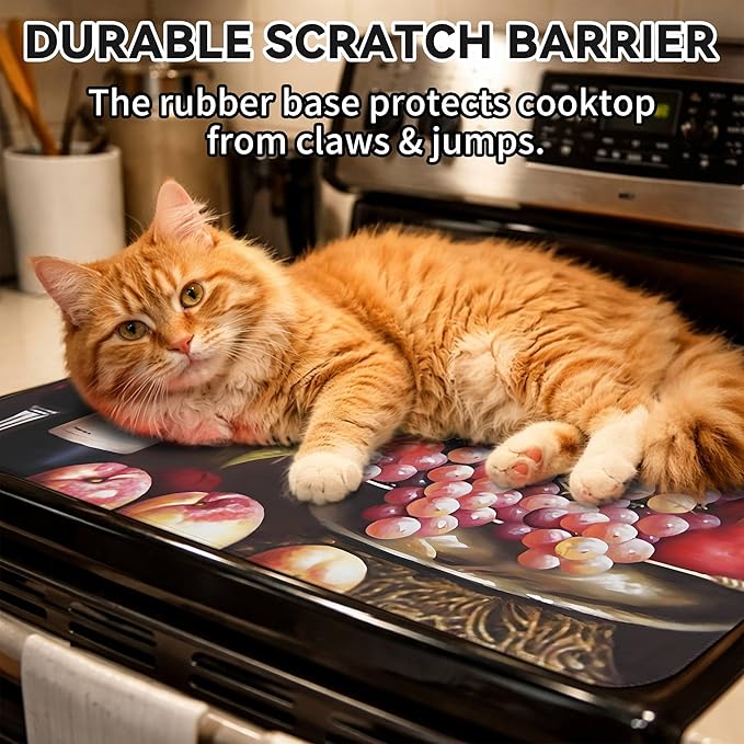 Decorative Stove Top Covers for Electric Stove 28"x20" – Heat Resistant Glass Cooktop Protector Dish Drying Mat – Non-Slip Rubber Backing Washer Top Cover Waterproof Extra Counter Space (Wine)