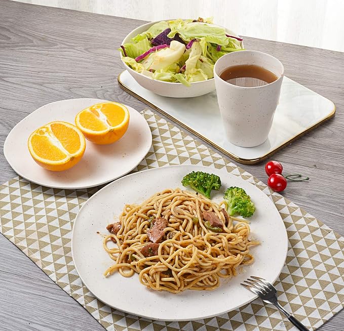 Morgiana Bamboo Dinnerware Set, 8-Pieces Reusable Tableware Set Eco-Friendly Bamboo Fiber Plates, Cups, Bowls for 2 Person (White)