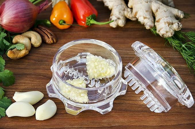 Garlic Twister 3rd Gen - For Garlic/Herb/Nuts, Garlic Press Kitchen Mincer and Grinder, Easy to Clean! (Clear) by NexTrend