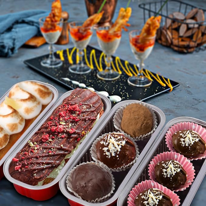 200Pack Disposable Aluminum Pans Mini Cake Containers with Lids and Spoons and Stickers, 6.8Oz Loaf Pans for Baking Bread, Dessert Cups with Lids for Party, Picnics, Celebration (Red)