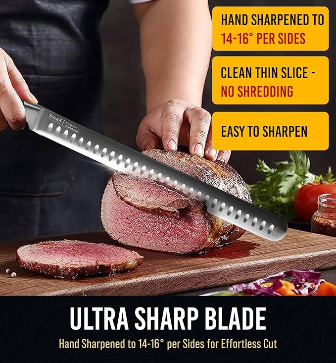 Bright Hobby Classic Brisket Slicing Carving Knife – Gift for Dad From Wife, Son, Daughter - 12” Full Tang Meat Cutting and BBQ Knife – Razor Sharp German Steel with Ergonomic Handle - Green