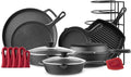 Cuisinel Cast Iron Cookware Set - Complete Pre-Seasoned Kit - 8" Skillet + 10"+12" Skillets with Glass Lid + Grill Pan + Multi-Cooker/Dutch Oven + Flat Griddle + Pizza Pan + Pan Rack Organizer
