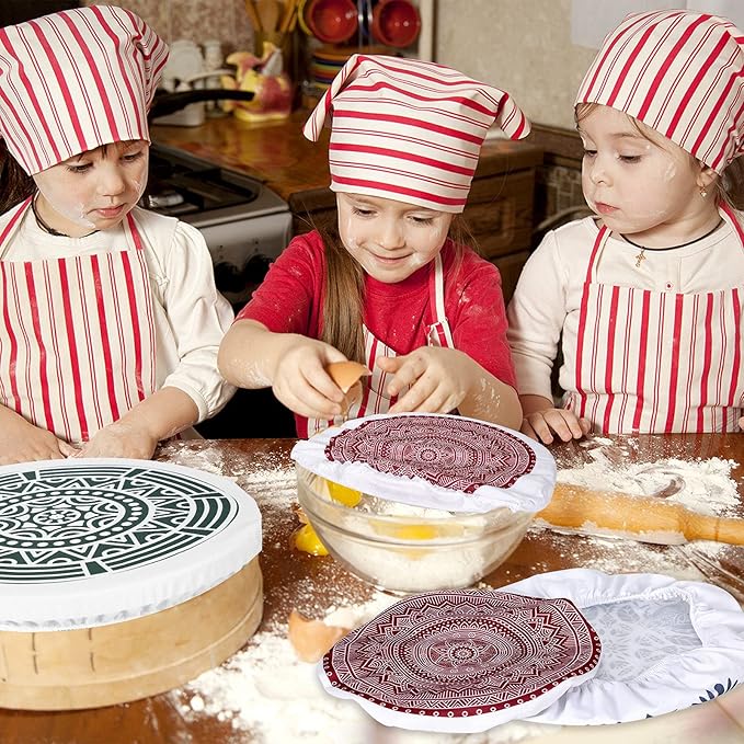 Patelai 10 Pcs Bowl Covers Reusable in 5 Size Stretch Cloth Fabric Elastic Food Storage Bowl Covers Bread Sourdough Lids for Proofing Food Fruits Leftover(Red, Green, Blue,Rustic Style)