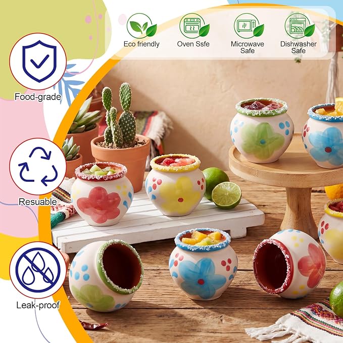 Gejoy 24 Pcs 3oz Cantaritos De Barro Shot Mini Clay Cups Jarritos De Barro Mexicanos Taco Cocktail Glasses for Tequila, Margaritas, Mojitos, Mojitos Cold Hot Drinks (Bloom)