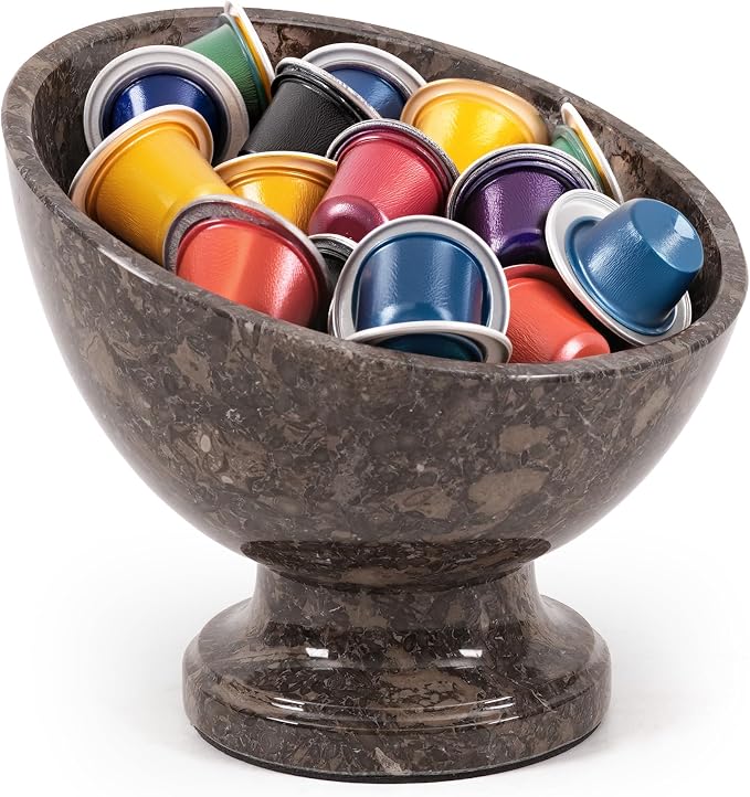 Marblous Krafts Oceanic Marble K Cup Holder for Counter 7 Inch Handcrafted Stone Keurig Pod Holder, Coffee Pods Basket, Coffee Container Bowl, Kitchen Coffee Bar Accessories