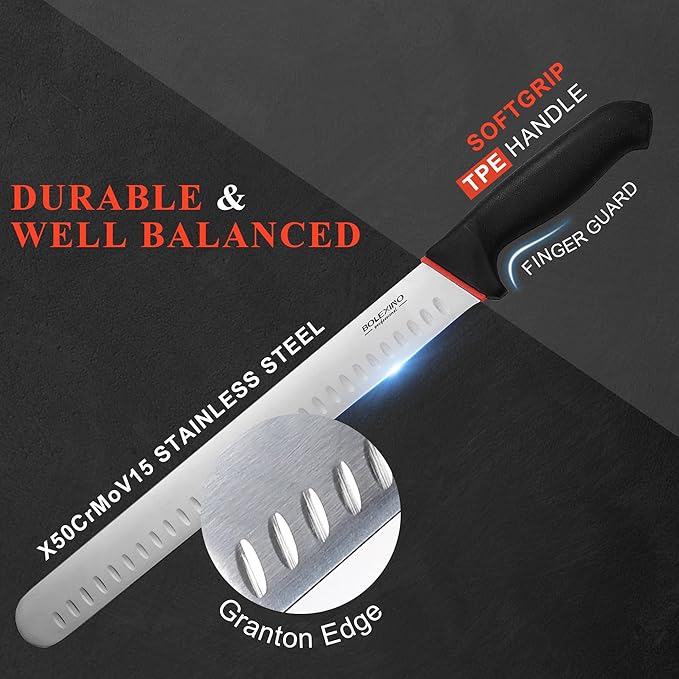 12 Inch Carving Slicing Knife, Sharp Premium Ham Slicer knife, Great for Slicing Roasts, Meats, Fruits and Vegetables (12" carving knife)