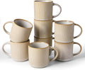 famiware Coffee Mug Set for 8, Star 12 oz Catering Mugs Cup Set with Handle for Coffee, Tea, Cocoa, Milk - Ceramic Stoneware Drinkware Set, Cappuccino White