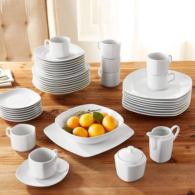 10 Strawberry Street 45-Piece Square Dinnerware Set, White