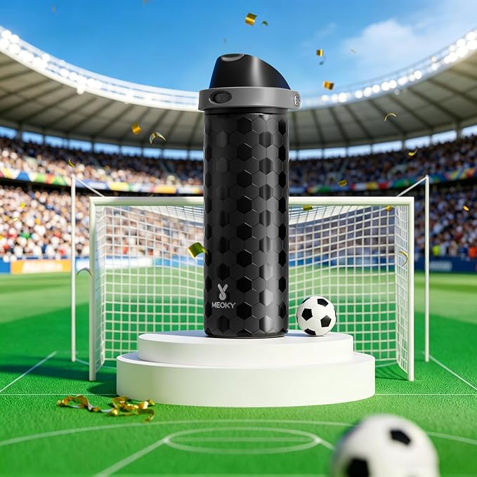 24 oz Insulated Water Bottle for Sports: Meoky Stainless Steel Soccer Water Bottle with 2-in-1 Lid - Leak Proof, Cold for 24 Hours, Fits in Car Cup Holder, Soccer Gifts for Boys Girls, Arena Night