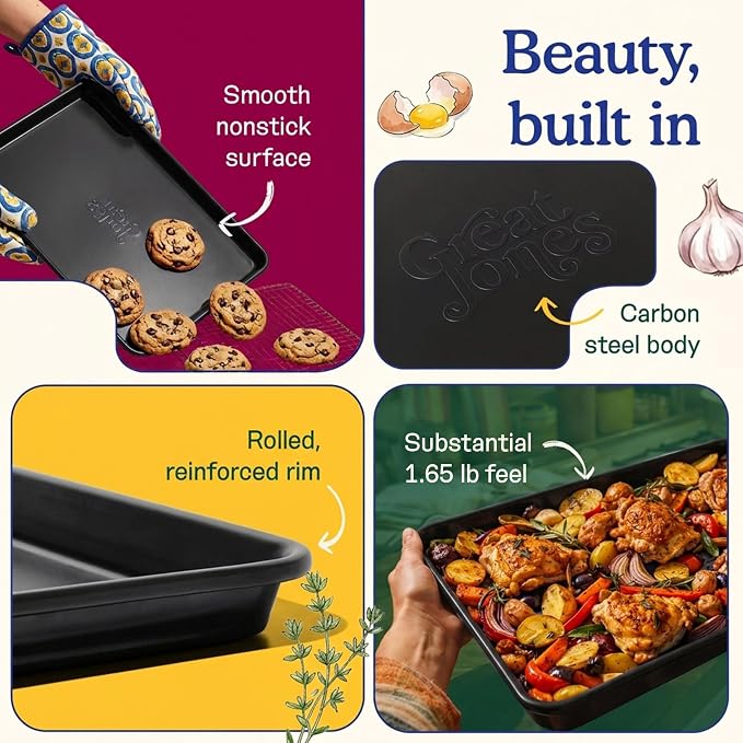 Great Jones Little Sheet (Pepper) | Jelly Roll Pan, Quarter Sheet Pan | Aluminized Steel,13.5" x 9.5" | For Baking, Roasting, & Broiling | Premium Bakeware with Even Heat Distribution