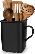 2026 Upgraded Vintage Kitchen Utensil Holder - Ceramic Utensil Crock Large Capacity Anti-tip, Modern Countertop Organizer for Farmhouse/Rustic/Contemporary Kitchen Decor(Matte Black)