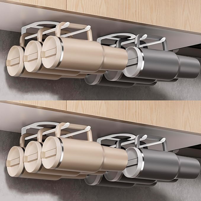 MOJOHAND Water Bottle Organizer for Full Stanley Tumbler with Handle, Pantry Kitchen Organizers and Storage for Cup Accessories, Water Bottle Holder Wine Rack (White- 4Pack)