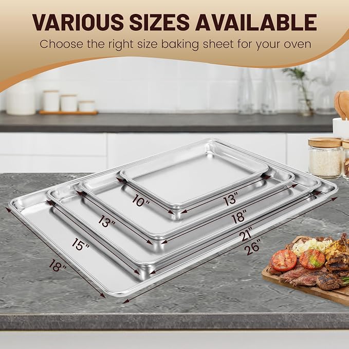BIEAMA 6 Pack 15" x 21" Baking Sheet Pan, Aluminum Large Size Cookie Sheets | Commercial Heavy Duty Cookie Sheets for Professional Bakery and Kitchen Baking