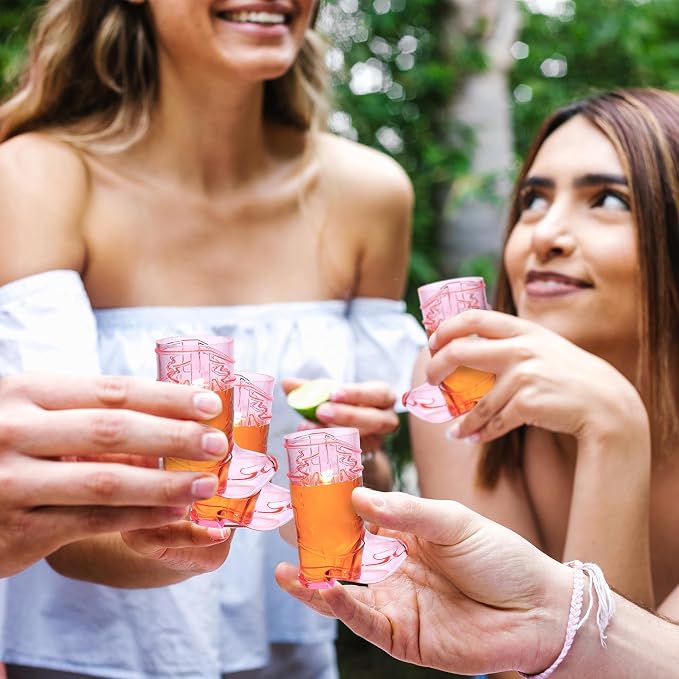 Aodaer 24 Pieces 1 OZ Pink Cowboy Boot Shot Glasses Mini Plastic Boot Shot Cups Western Cowboy Glasses Reusable Beer Mugs for Cowgirl Party Decorations Birthday Bachelorette Party Favors