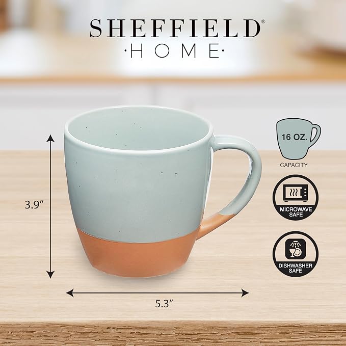 Sheffield Home Coffee Mugs Set of 4 Stoneware Mugs - 16oz Large Ceramic Coffee Mug with Handle - Dishwasher & Microwave Safe Classic Mug for Tea, Latte, Espresso and Cappuccino - Assorted Neutrals