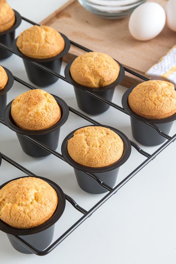 Fox Run Linking Mini Popover Pan, Carbon Steel, Nonstick, 12 Mini Cups | Bake Popovers & Yorkshire Pudding | Easy Release Nonstick | Consistent Results | 12 Mini Cup Pop Over Baking Pan