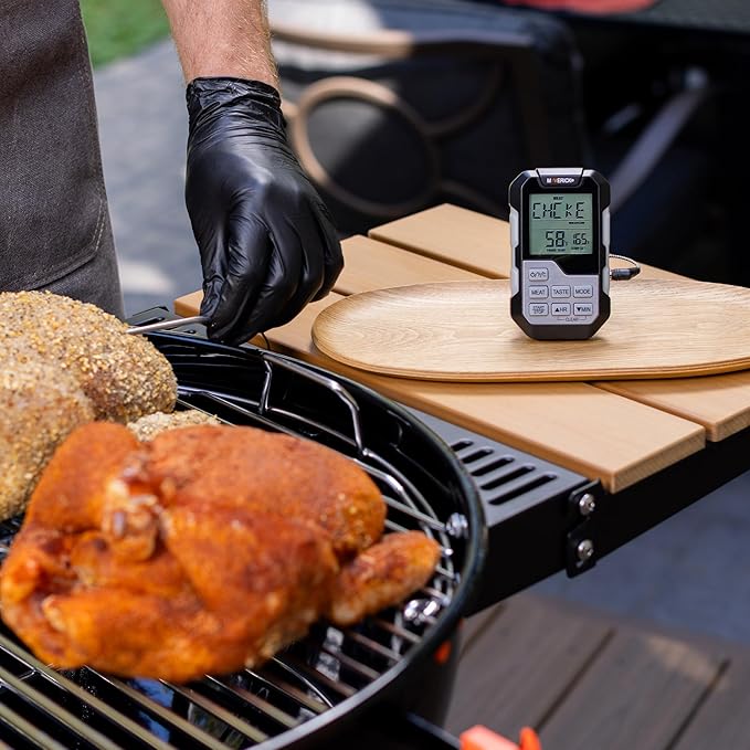 Maverick Single Probe BBQ Thermometer & Timer, Pre-Programmed Temps for 9 Meats, Color-Changing Display, Heat-Resistant Probe (662°F), Count-Up/Down Timer, Audible & Visual Alerts, Magnetic