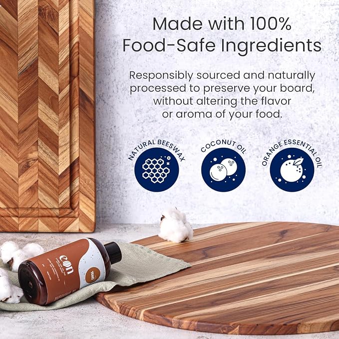 Teakhaus Carving Board and EON Cutting Board Oil Set - Small (S) Teak Wood Cutting Board with Juice Groovel & Food-Grade Mineral Oil - 16”L x 12”W x 1.5” Thick - FSC Certified
