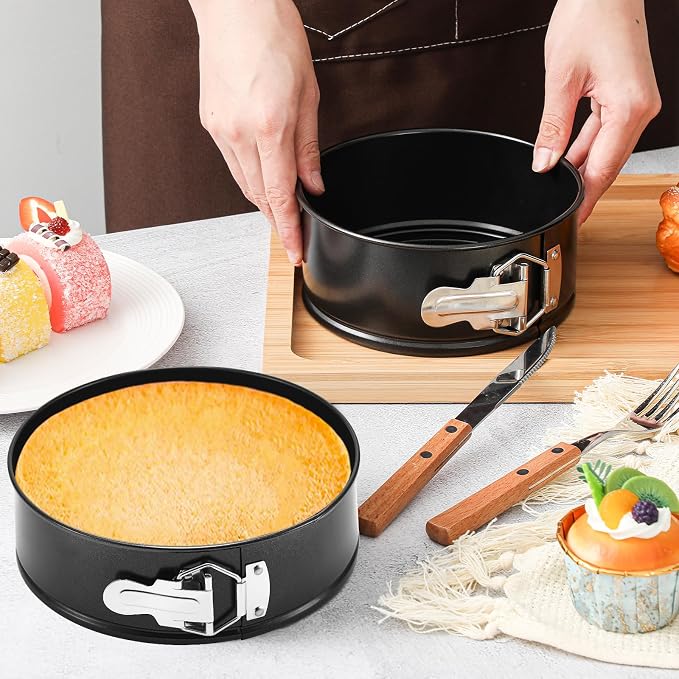 Funnymoom 4 Pcs 8 Inch Non Stick Springform Pan with Removable Bottom Carbon Steel Cheesecake Pan Round Springform Cake Mold with Stainless Steel Spring Buckles for Baking Kitchens Restaurant