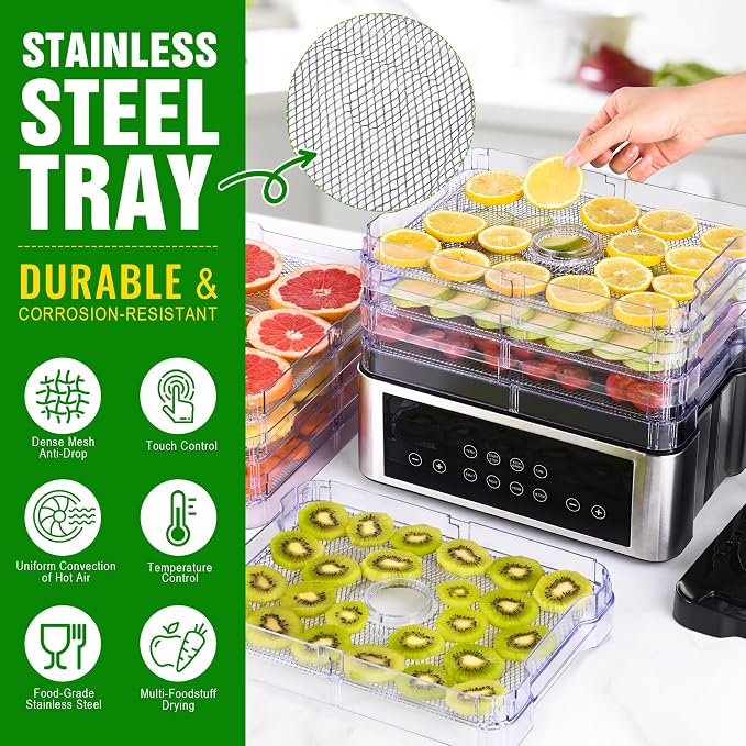 Food Dehydrator Machine, 8 Stainless Steel Trays Food Dehydrator with 48H Digital Adjustable Timer & Temperature Control, Dehydrators for Jerky, Fruit, Veggies, Meat, Herbs, Dog Treats