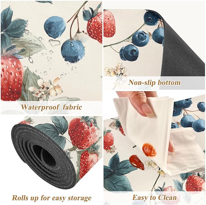 Vintage Strawberry Blueberry Trivet Table Runner Heat Resistant 230F for Hot Dishes Pots Plates Kitchen Dining Table Protector Decorative 39.37 X 11.8 Inch