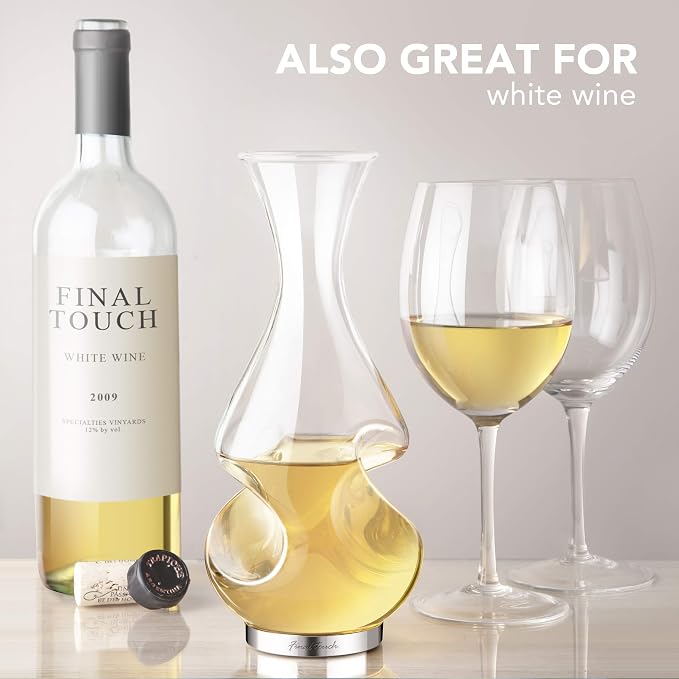 Final Touch Conundrum Wine Decanter Aerator - Superior Aeration & Oxygenation, Two-Phase Aeration Process, Enhances Flavor & Aroma, Elegant Stainless Steel Base, 375ml Capacity (WDA600)