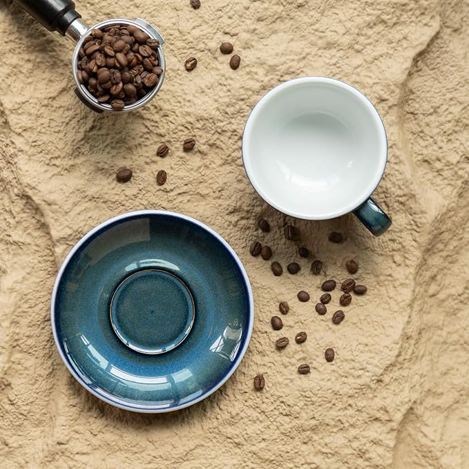 Loveramics Coffee Cup Ceramic, 10 oz Latte Art Cup with Saucer for Cappuccino, Tea, Espresso, Thick - walled stoneware Cappuccino mug Set for Cafe and Barista - Potters Colours (Night Sky, 10OZ)
