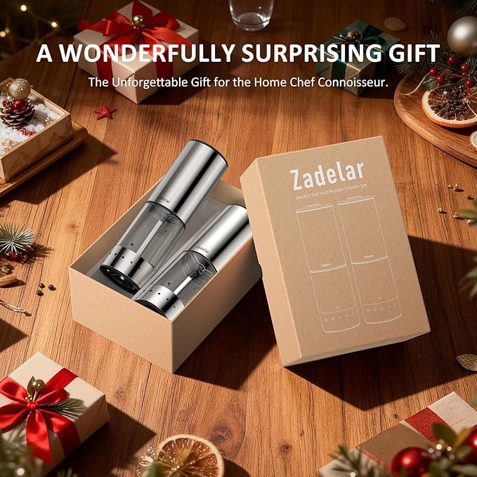 Rechargeable Electric salt and pepper grinder set with Storage Base,Automatic Refillable Salt and Pepper Shakers with LED Display,Upgraded Large Capacity,External Adjustable Coarseness for Mom Gifts