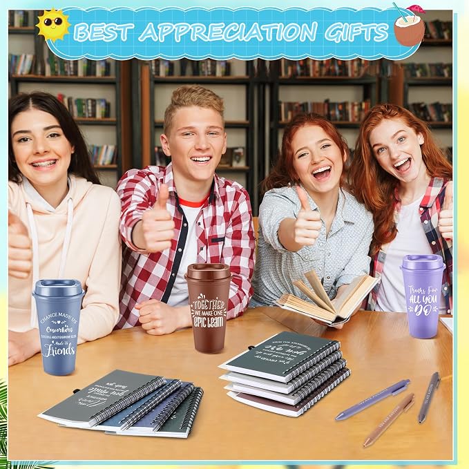 Teenyyou 60 Pcs Employee Appreciation Gift Set, 16oz Tumbler with Lid Notebook Pen Bulk Thank You Gift Holiday Party Favor for Teachers Office Coworker Teacher Staff Team (Dark Color,Elegant Style)