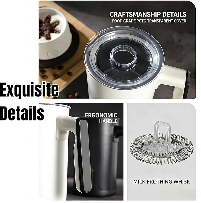 Electric Milk Frother and Steamer, 350ml /0.37QT Automatic Hot and Cold Milk Frother with 4 Modes, Foam Maker for Coffee, Latte, Cappuccino (White)