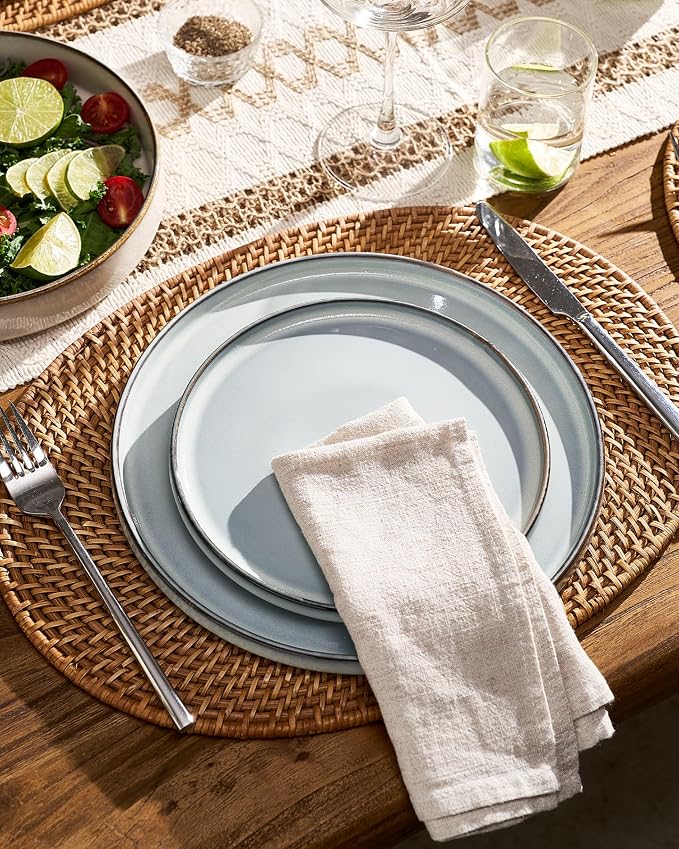Famiware Annecy Plates and Bowls Sets, Service for 4 (16 Pieces), Dinnerware Sets with Pasta Bowls, Microwave and Dishwasher Safe Dishes Set, Chip and Scratch Resistant, Grey Blue