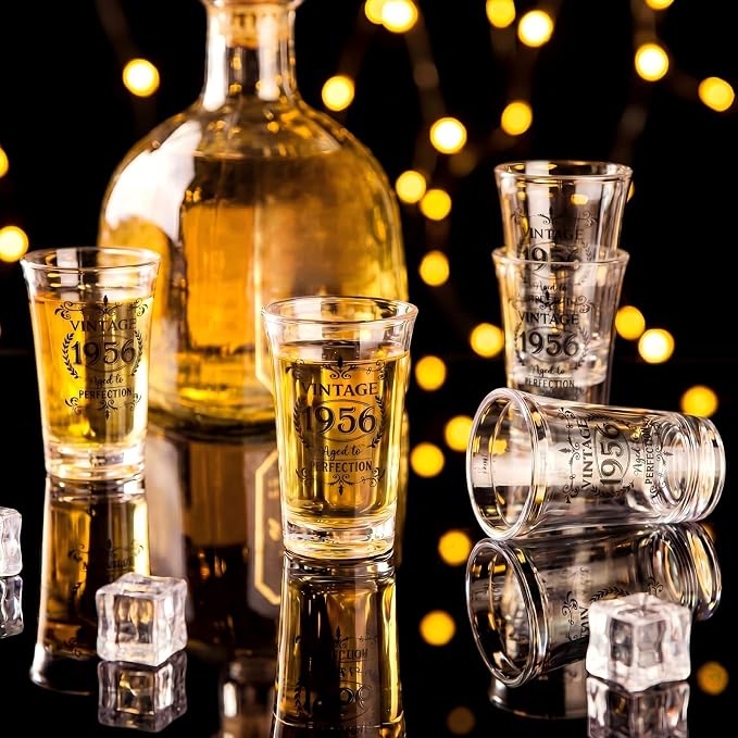 LemonRoad 50 Set 70th Birthday Party Favor for Guest Bulk, 1.4 oz Plastic Shot Glasses Cup, Cheers to 40/50/60/70/80 Years Beer Bottle Opener Keychain Thank You Card Gift Bag for Souvenir Party Gift