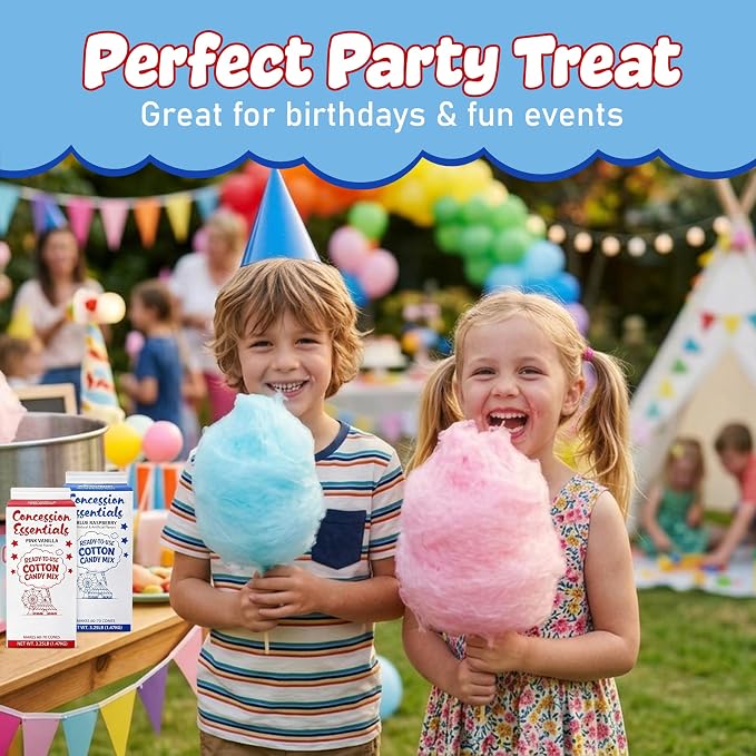 Perfectware Cotton Candy Floss Sugar – 2 Pack 3.25oz Cartons (Blue Raspberry & Pink Vanilla) – Concession Essentials Carnival Style Floss Sugar for Cotton Candy Machines – Fun Fair & Party Treats