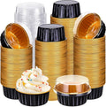 Gejoy 400 Pcs Aluminum Foil Baking Cups with Lids 5 oz Disposable Ramekins Mini Cake Pans Creme Brulee Cupcake Liners Muffin Tins Flan Mold Dessert Container for Wedding(Black, Gold,Classic)