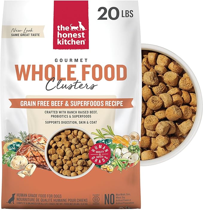 The Honest Kitchen Human Grade Dry Dog Food, Whole Food Clusters Grain Free Dry Dog Food Beef, 20 lb Bag