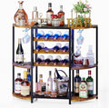 JKsmart Small Wine Bar Cart with LED Lights, Mini Wine Rack with Storage and Glass Holder, Home Bar Cart for Liquor, 3-Tier Bar Table for Kitchen, Dining Room, Living Room, Rustic Brown