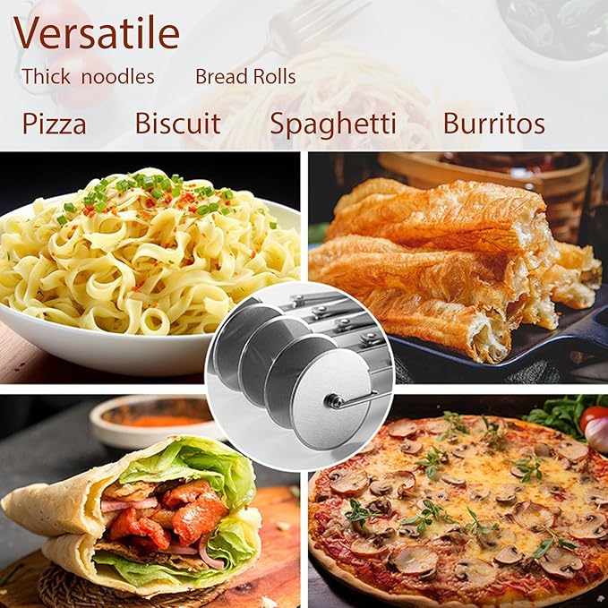 Pastry Cutter 7 Wheels Pizza Cutter Stainless Steel Dough Cutter Baking Tools Scalable Divider