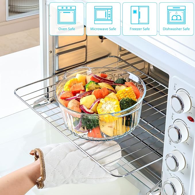 NUTRIUPS Glass Casserole Dish with Glass Lid, Borosilicate Glass,Casserole Dish for Oven, Baking Dish with Lid (2.4QT-ear)