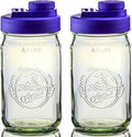 Brewing America Glass Mason Jar Pitcher with Lid - Mason Jars, 1 Quart (32 oz) with Violet Purple Wide Mouth Pour Lid, for Smoothie, Boba Cup, Sun Tea, Cold Coffee Glass Tumbler, 2-Pack